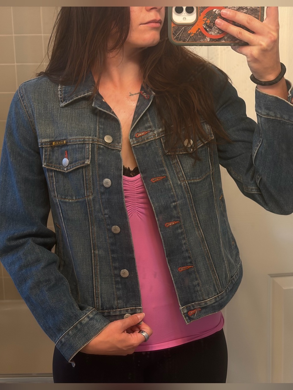 Lucky Brand Blue Denim Jacket with Orange Stitching